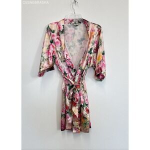 David's Bridal Multicolor Satin Robe in Floral - Size S/M